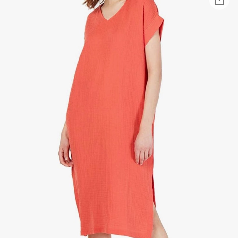 Eileen Fisher Womens Shift V-Neck Midi Dress